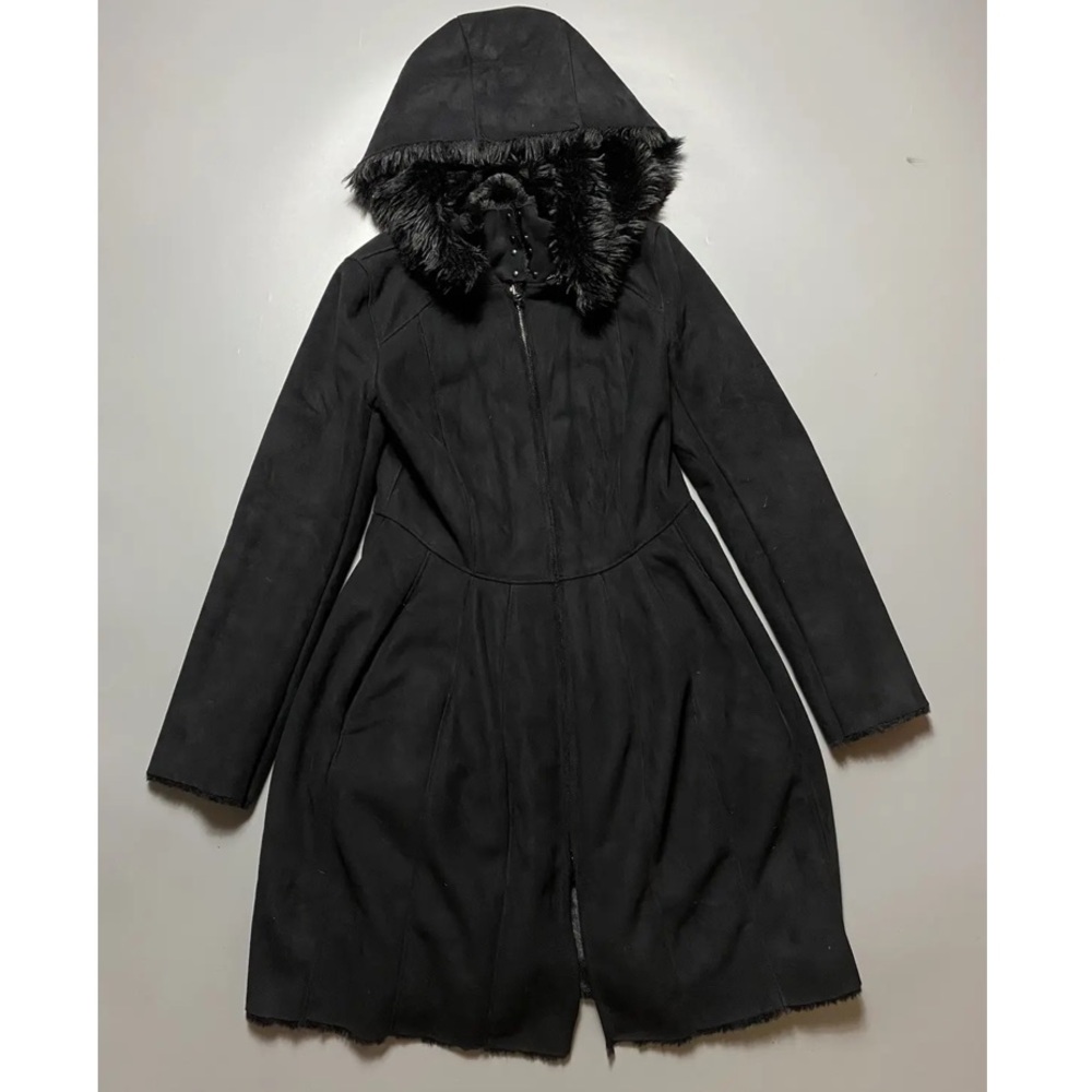 Armani Exchange suede shearling hooded soft fur fleece lined jacket coat